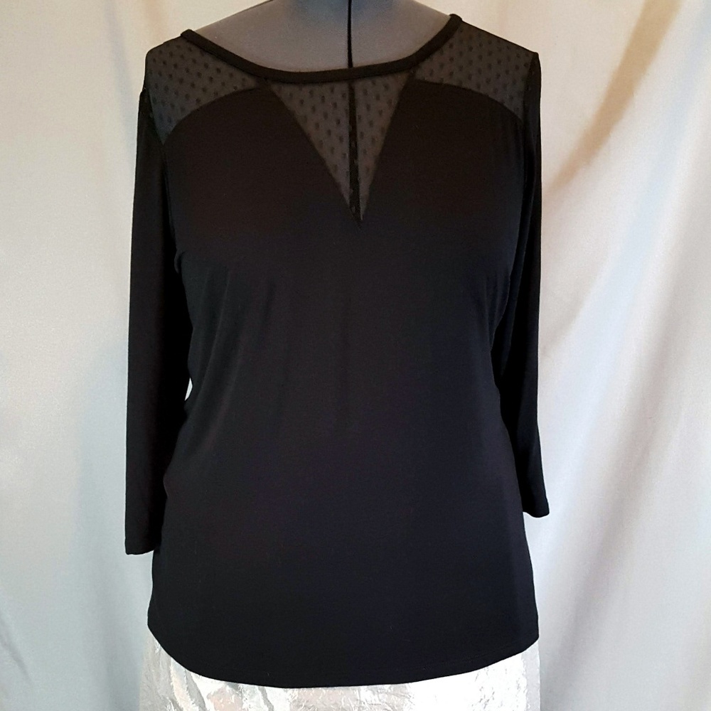Knit top with dot mesh yoke